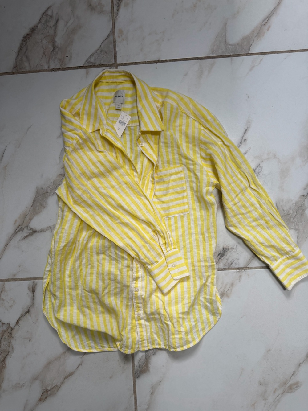 Maeve Yellow and White Striped Button-Down Shirt